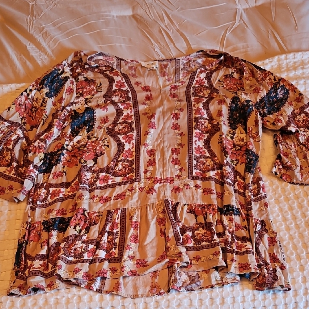 Blu Pepper Floral Bohemian Blouse - Multicolor 3x